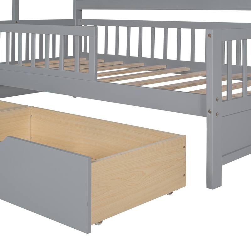 Twin House Bed with Roof, Storage Drawers, and Shelf, Perfect for Kids