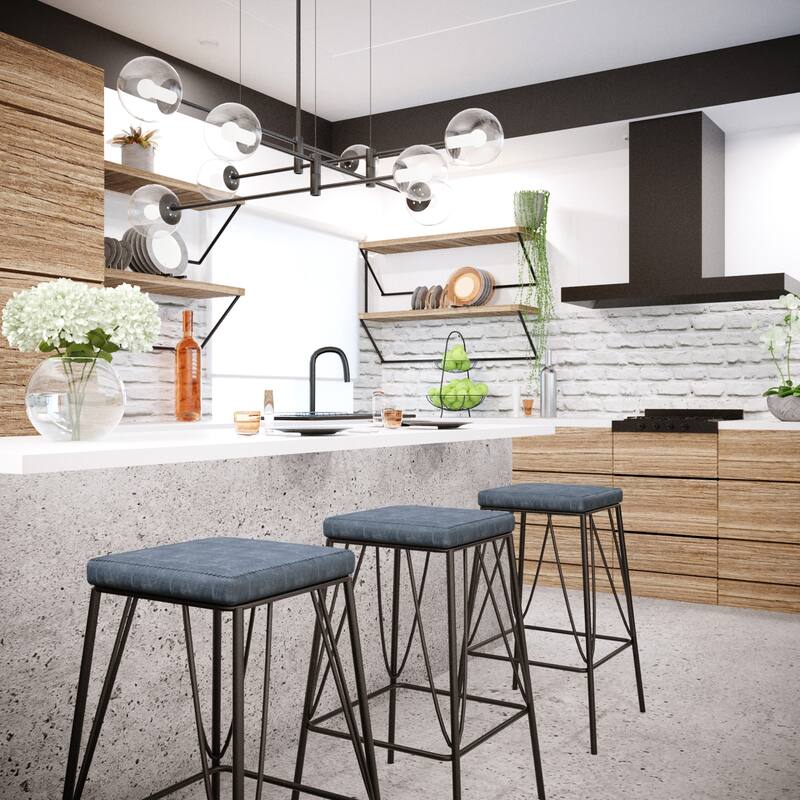 LeisureMod Millard Leather Cushion Barstool With Metal Frame - 30"