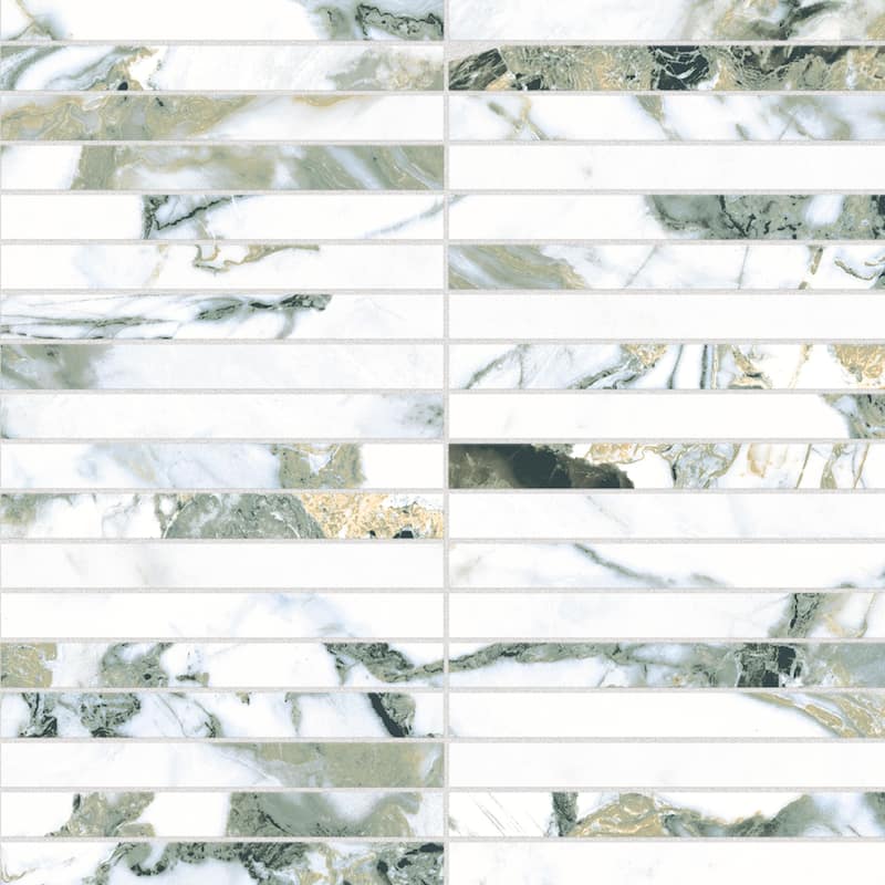 Merola Tile Touche Brick Stacked Jade 11-3/4" x 11-3/4" Porcelain Mosaic Floor and Wall Tile - (1 Tile)