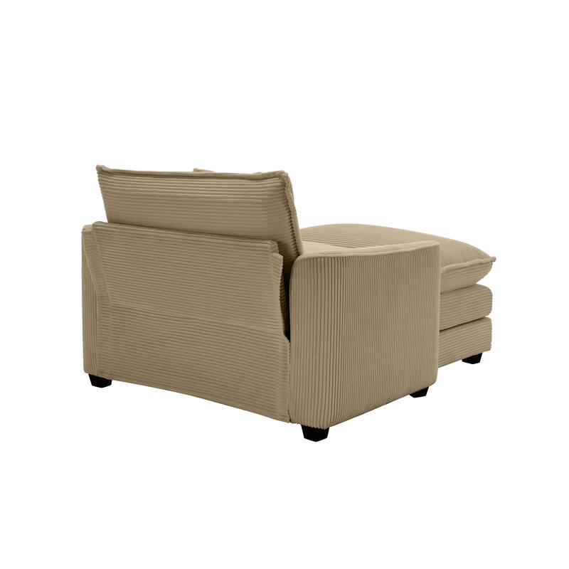 Corduroy Fabric Deep Seat Sofa with Ottoman, Single Deep Seat Accent Sofa Chair with Pillow for Livingroom