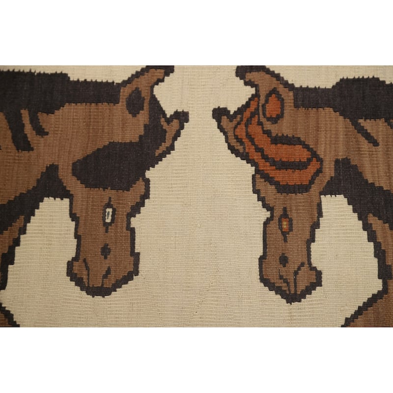 Ivory / Beige Kilim Qashqai Persian Vintage Rug Flatweave Wool Carpet - 3'7" x 6'6"