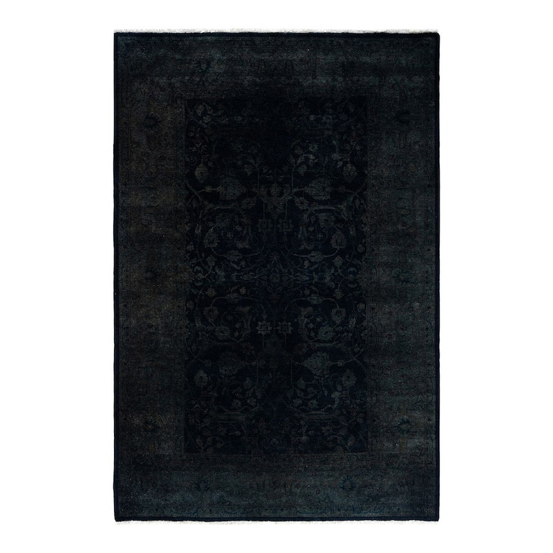 Fine Vibrance One-of-a-Kind Hand-Knotted Area Rug - Black, 4' 2" x 6' 3" - 4' 2" x 6' 3"
