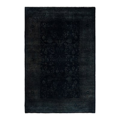 Fine Vibrance One-of-a-Kind Hand-Knotted Area Rug - Black, 4' 2" x 6' 3" - 4' 2" x 6' 3"