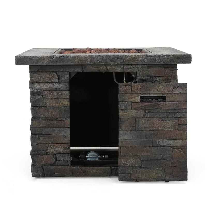 33 in. W x 33 in. D x 24.5 in. H Square Propane Burning Outdoor Fire Pit in Gray