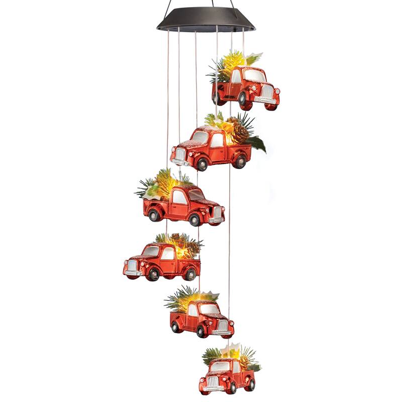 Solar Lighted Holiday Red Truck Outdoor Hanging Mobile - 5.5 x 27.5 x 4.87