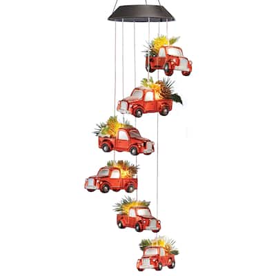 Solar Lighted Holiday Red Truck Outdoor Hanging Mobile - 5.5 x 27.5 x 4.87