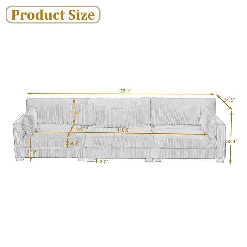 3-Piece Corduroy Couch Modular Sectional Sofa