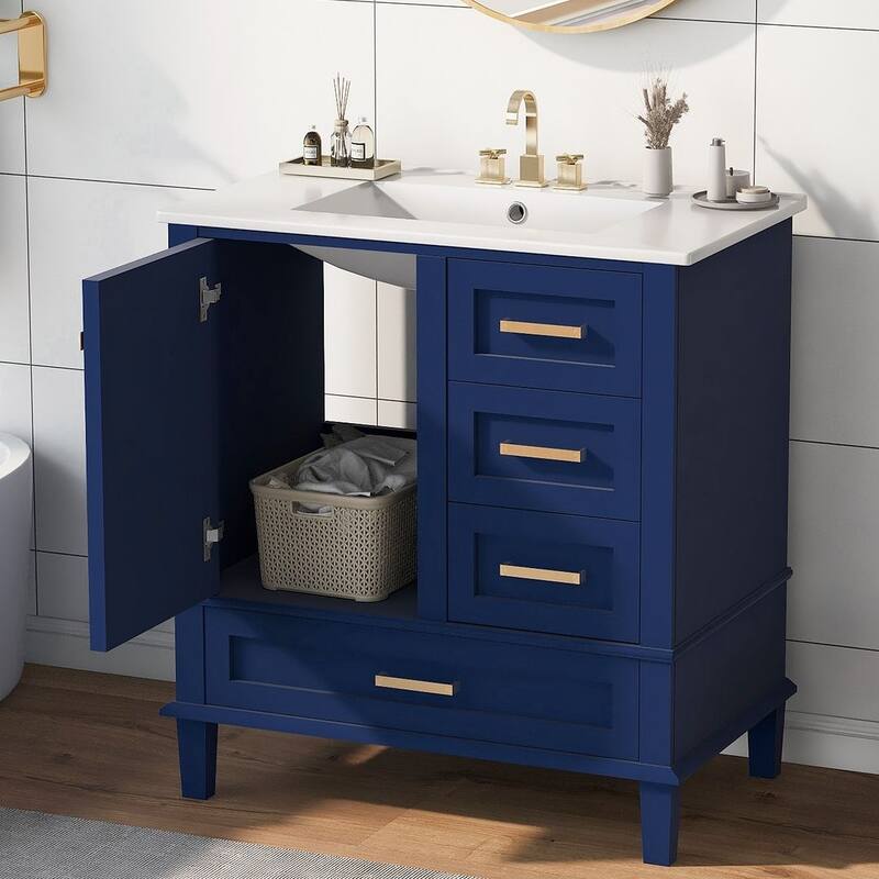 30" Bathroom Vanity With Sink, Solid Wood Bathroom Storage Cabinet
