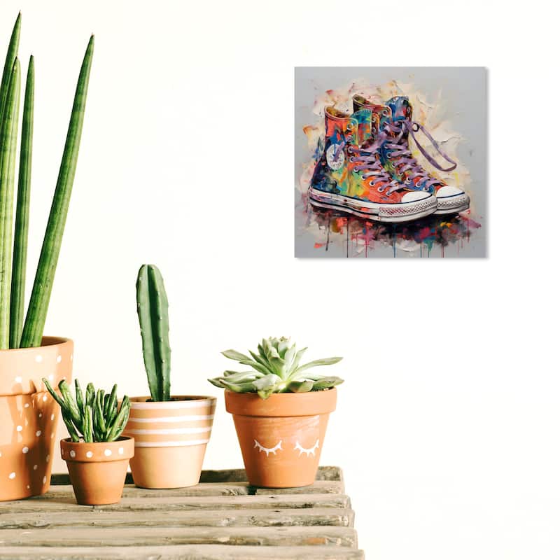 Wynwood Studio Fashion and Glam Artsy Sneaker IV Gray and Light Purple Modern & Contemporary Wall Art Canvas Print - 12 x 12
