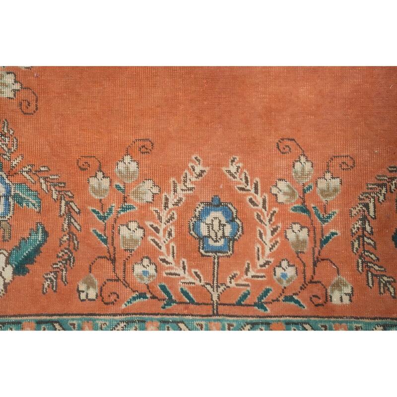 Hand Knotted Oriental 100% Wool Carpet Traditional Floral Oranges & Rust Tabriz Area Rug - 6' 10'' X 5' 0''