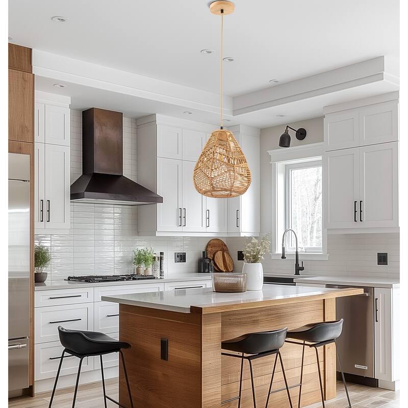 YANSUN 1-Light Woven Rope Pendant Light, Farmhouse Hanging Ceiling Fixture for Dining Room or Entryway (No Bulbs Included)