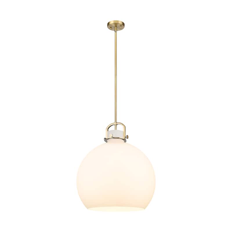 Innovations Lighting Newton Sphere - 1 Light 18" Stem Hung Pendant - Brushed Brass/Matte White