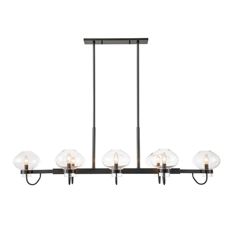8-Light Modern Transitional Linear Kitchen Island Pendant Candle Clear Glass Globe Bubble Chandelier