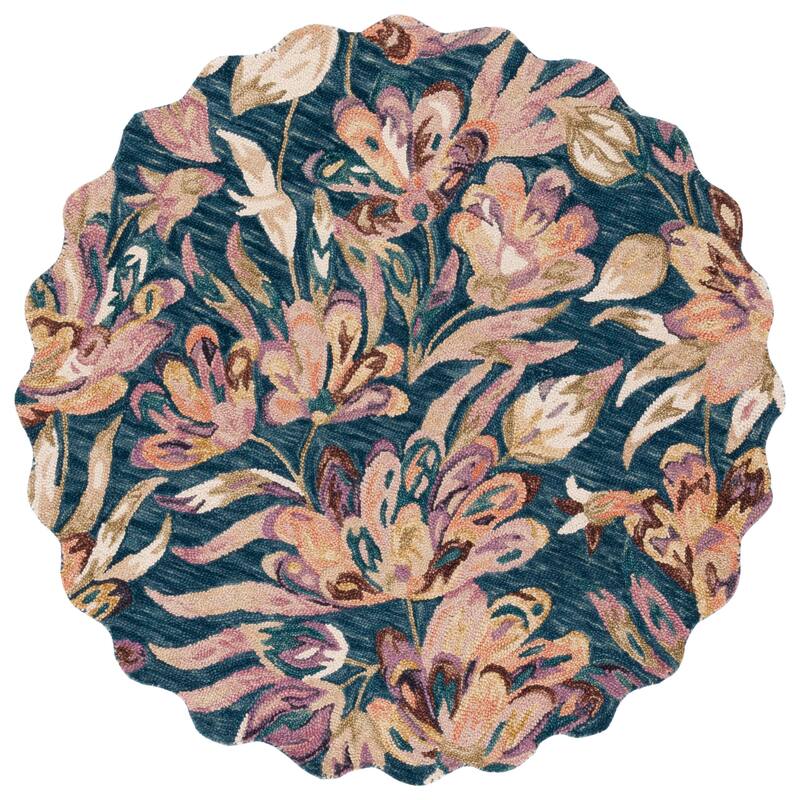 SAFAVIEH Handmade Blossom Deliana French Country Floral Wool Rug - 6' Round - Blue/Plum