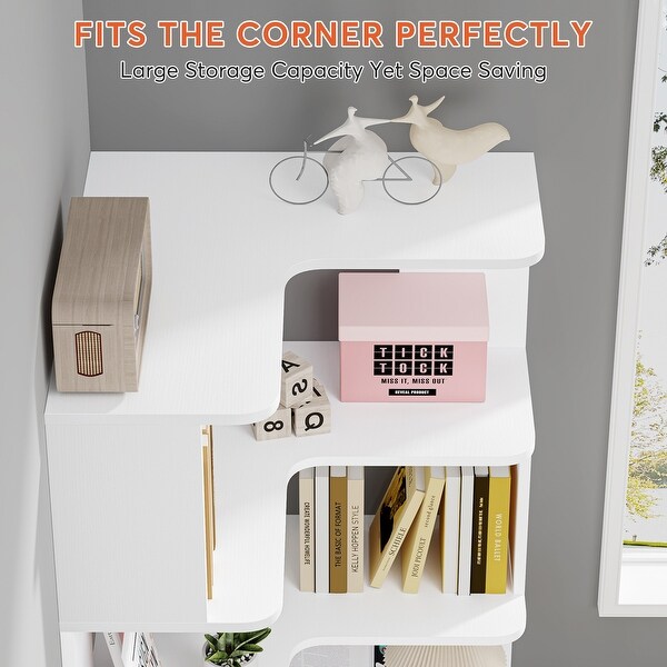 6 Tier Corner Bookshelf 64.9 Inch Industrial Bookcase with Baffles