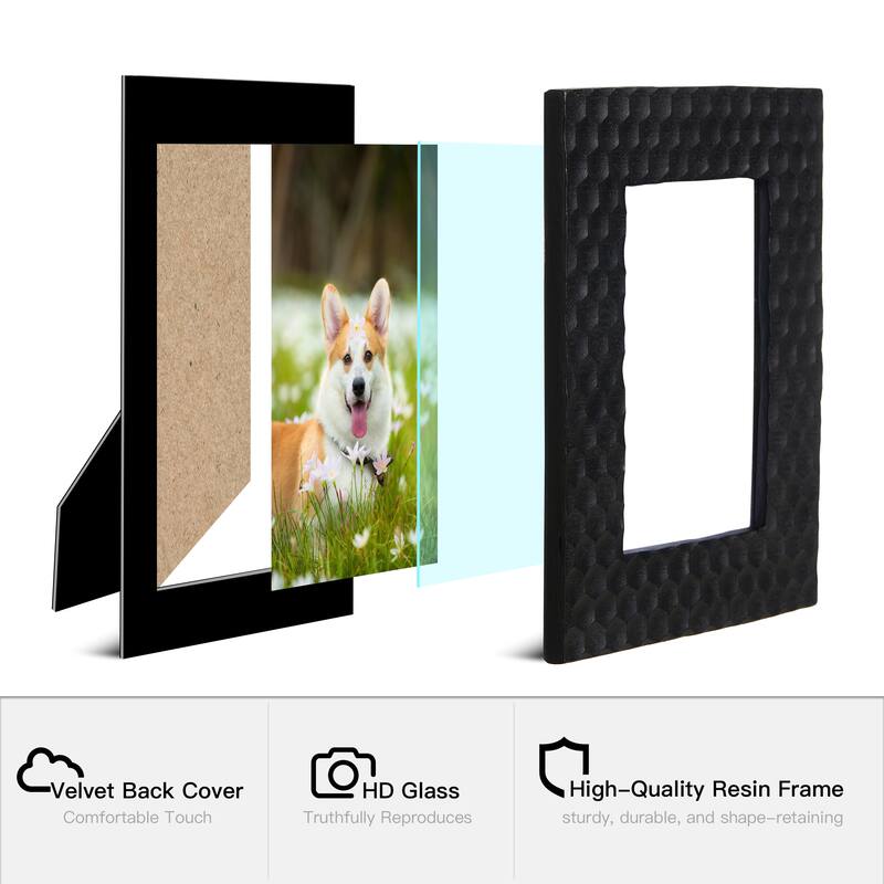 Glitzhome Set of 2 Xmas Honeycomb Resin Wall Tabletop Picture Frames-4x6,5x7