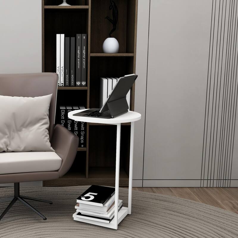 C Table End Table, Couch Table That Slide Under, Sofa Side Table in Living Room, White