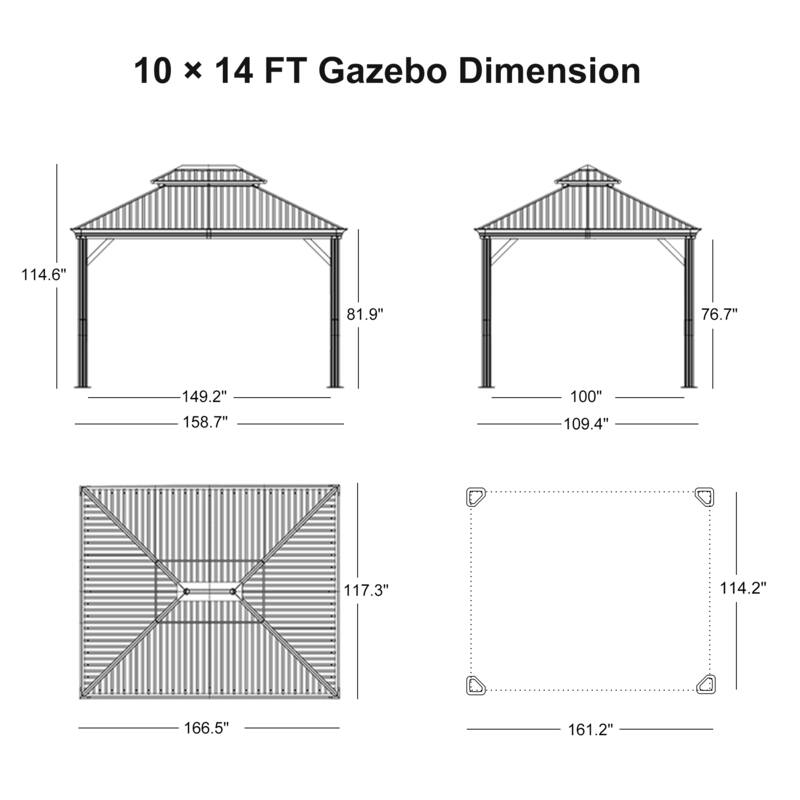 PURPLE LEAF Outdoor Galvanized Steel Hardtop Gazebo, Aluminum Frame Gazebo With Curtains