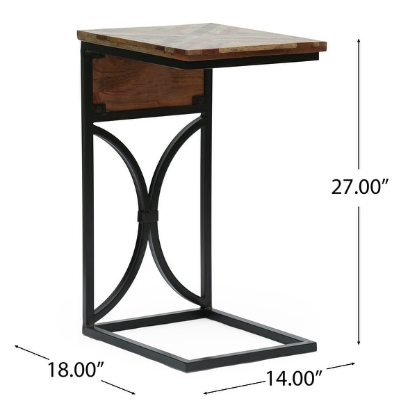 Oakes Mango Wood Handcrafted C Shaped Side Table by Christopher Knight Home - 18.00” D x 14.00” W x 27.00” H