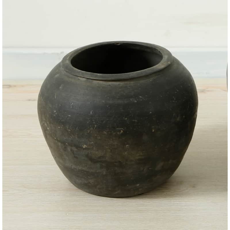 Artissance 8"W Small Charcoal/Gray Ceramic Indoor Outdoor Vintage Pottery Jar, Home and Garden Decor (Size & Finish Vary)