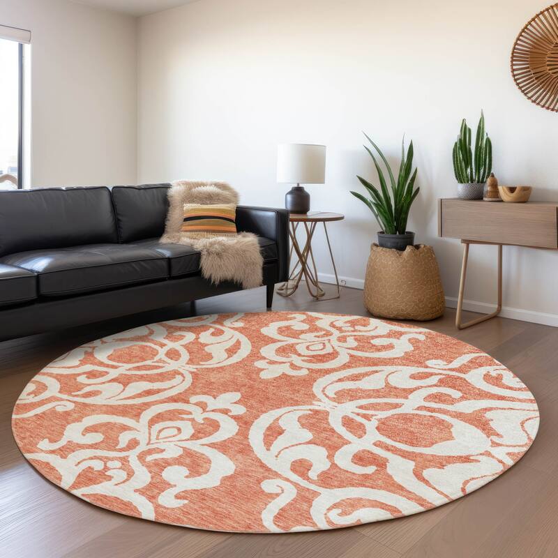 Machine Washable Indoor/ Outdoor Damask Glam Chantille Rug