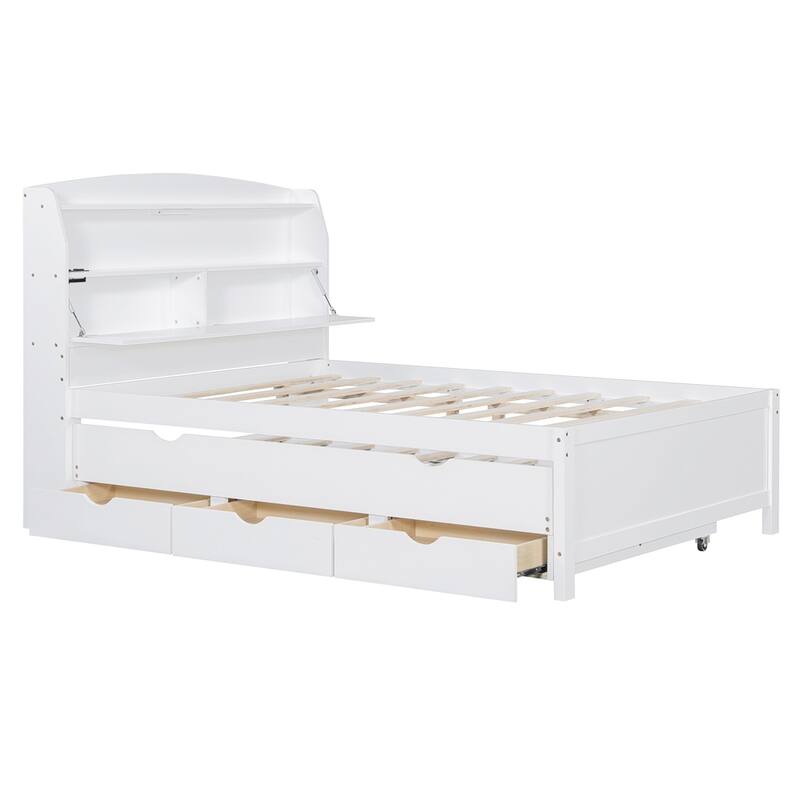 Wooden LED Platform Bed with Trundle
