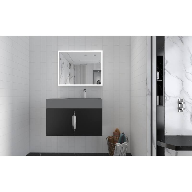 Amazon 30" Wall Mounted Bathroom Right Basin Vanity Set w/ Gray Top