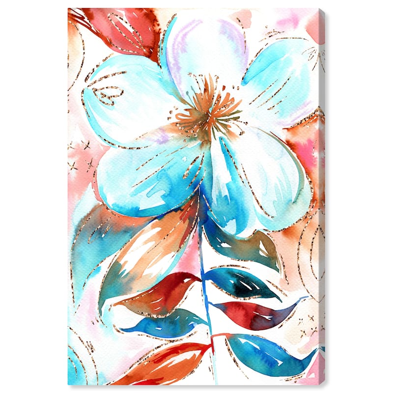 Wynwood Studio Canvas Floral and Botanical Amaretto Teal Flower Blue and Dark Orange Modern & Contemporary Wall Art Canvas Print