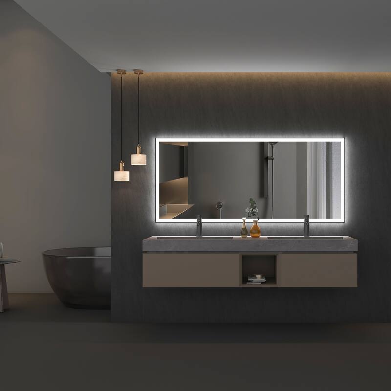 Rectangular Aluminum Framed Backlit and Front Light LED Wall Bathroom Vanity Mirror - N/A