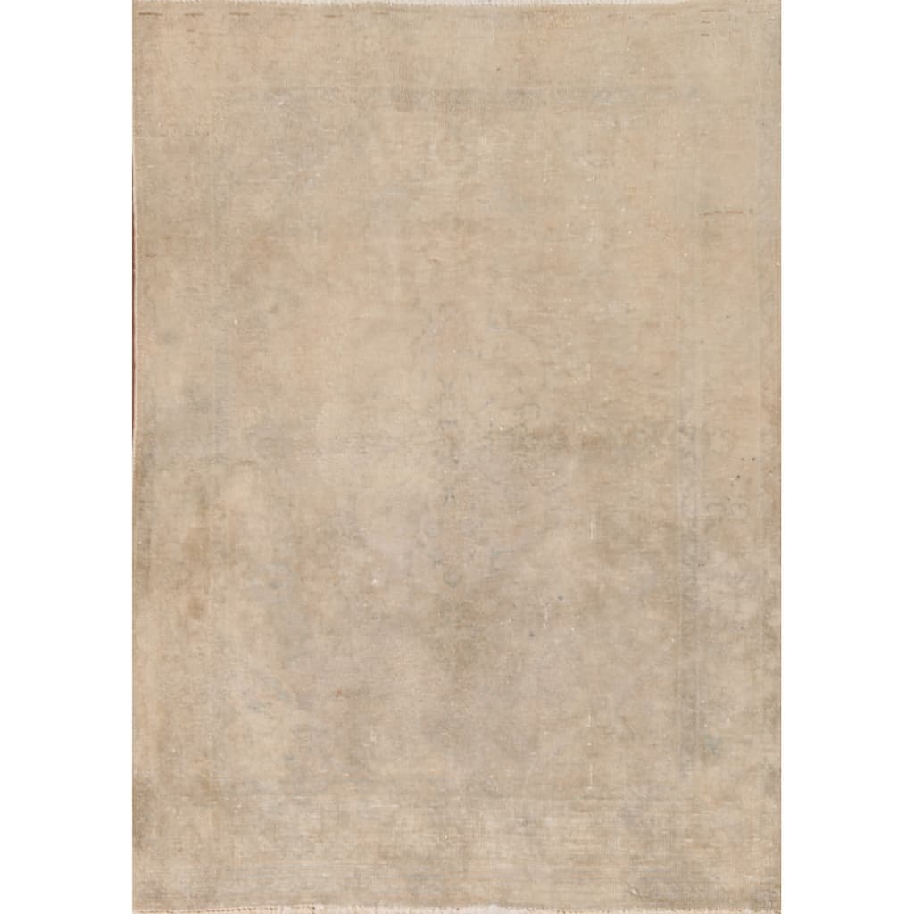 Hand Knotted Oriental 100% Wool Carpet Traditional Medallion Beige & Ivories Tabriz Area Rug - 4' 9'' X 3' 4''