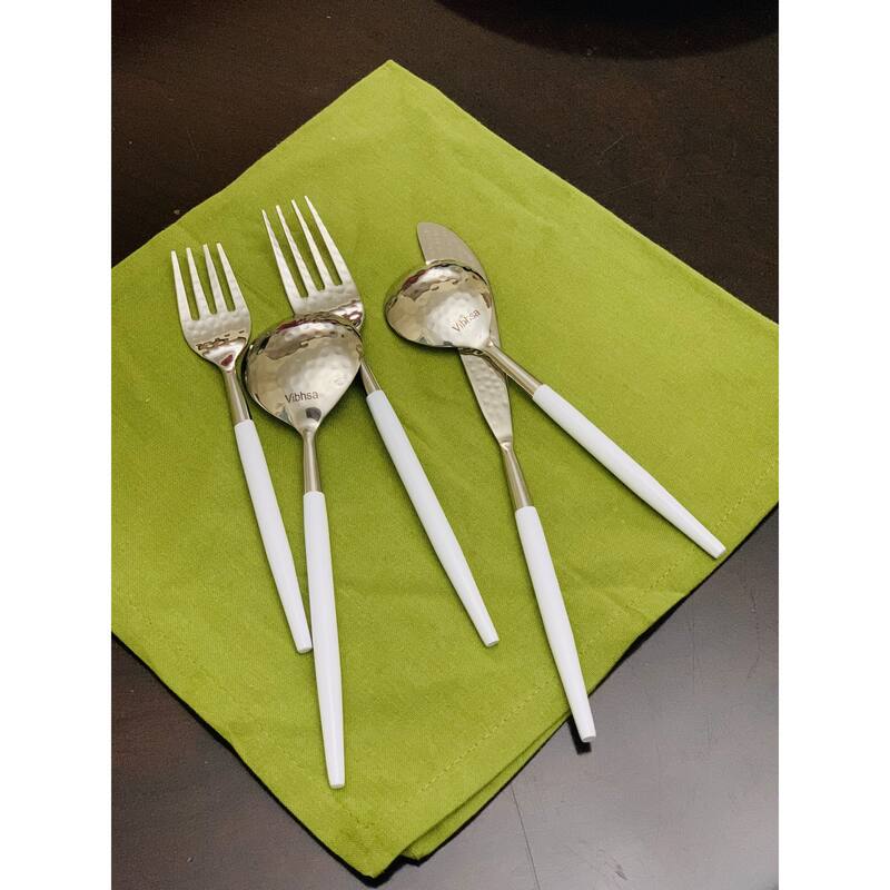 Vibhsa Hammered Flatware set of 20 pieces (Silver, White)