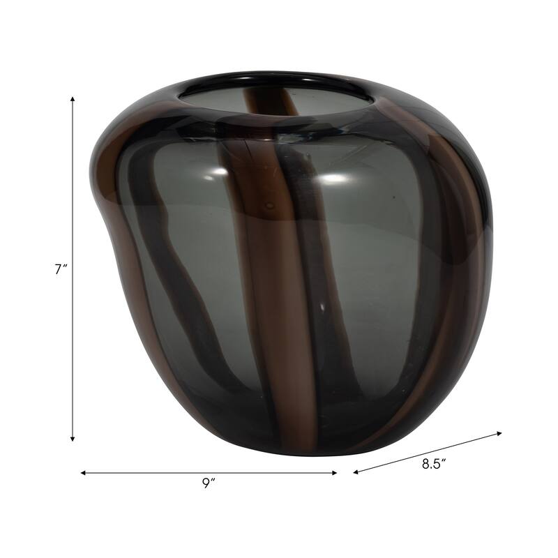 Glass Modern Striped Decorative Vase - Brown