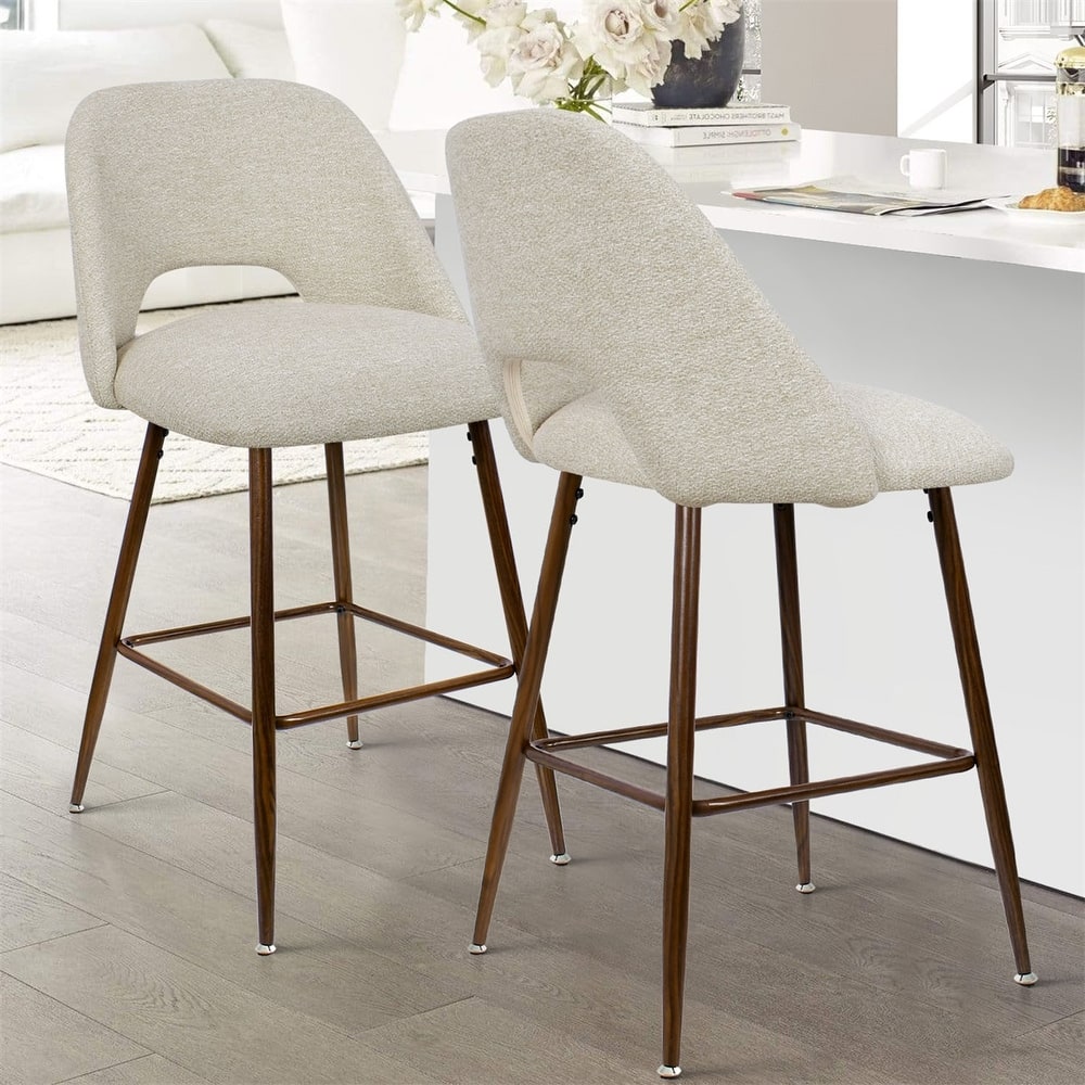 Upholstered Modern Bar Stool Walnut Leg (Set of 2)