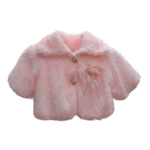 Shop Baby Girls Pink Faux Floral Adornment Button Winter Coat 12m