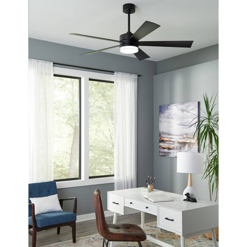 Wynd Indoor and Outdoor 5-Blade Smart Ceiling Fan 60in with 3000K LED Light Kit and Remote Control