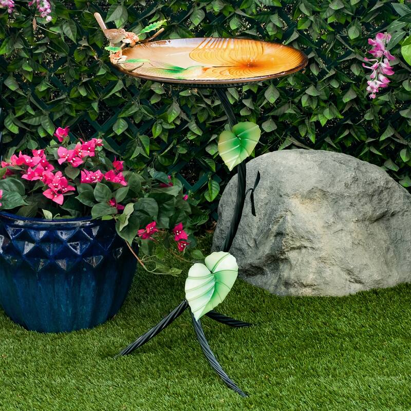 Metal Birdbath with Hummingbird and Branch Stand