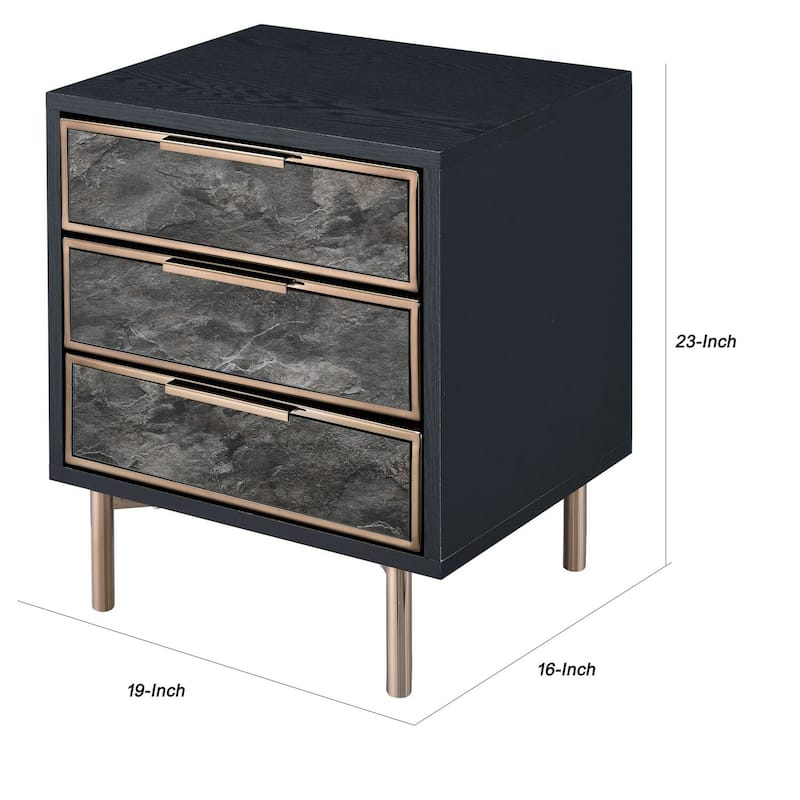 19 in. Black and Gold Rectangle Metal End Table with Storage Drawer for Convenience