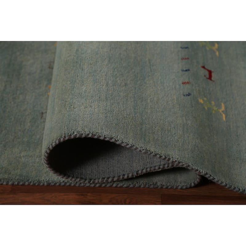 Aqua Green Gabbeh Oriental Area Rug Hand-Knotted Wool Carpet - 8'3" x 9'11"
