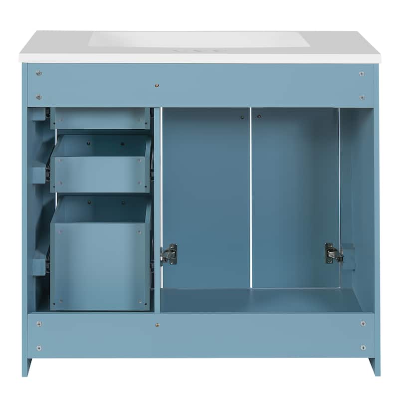 36'' Bathroom Vanity with Ceramic Sink Combo, Freestanding Vanity Set with 3 Drawers& Soft Closing Doors