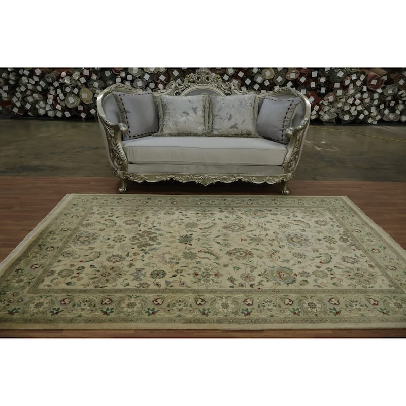 Hand Knotted Oriental 100% Wool Carpet Traditional All-Over Beige & Ivories Ziegler Area Rug - 8' 11'' X 6' 1''