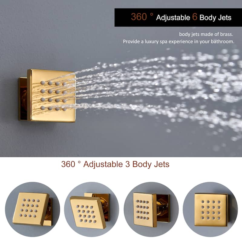 Luxury 4-Spray Patterns 23 in. Ceiling Mount Shower System with Handheld Shower Head, 6 Body Jets, LED, and Music - 15" x 23"