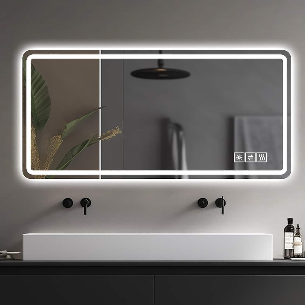 28 * 60inch LED Bathroom Vanity Mirror ,wall mirror,Anti-Fog, Dimmable,Shatter-Proof Tempered Glass - Silver