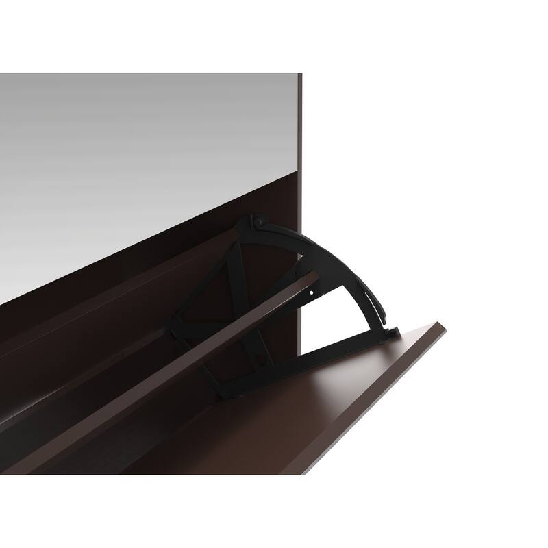 Mirrored Shoe Cabinet with Drawers - Space-Saving Entryway Organizer in Brown Finish