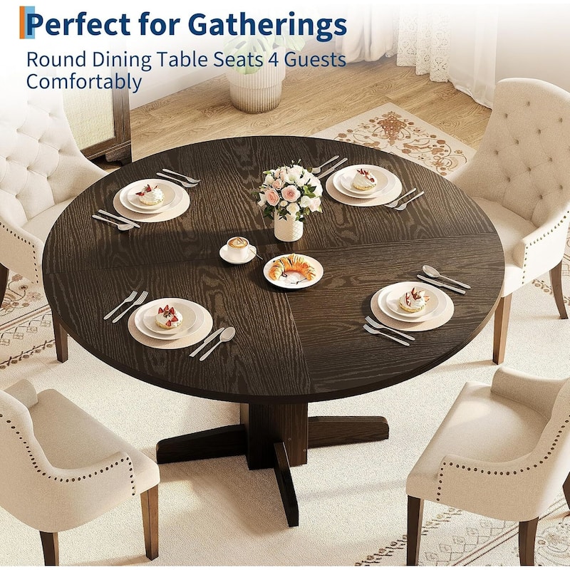 47 Inch Kitchen Round Dining Table for 4-6 People with Pedestal Base (Table Only)