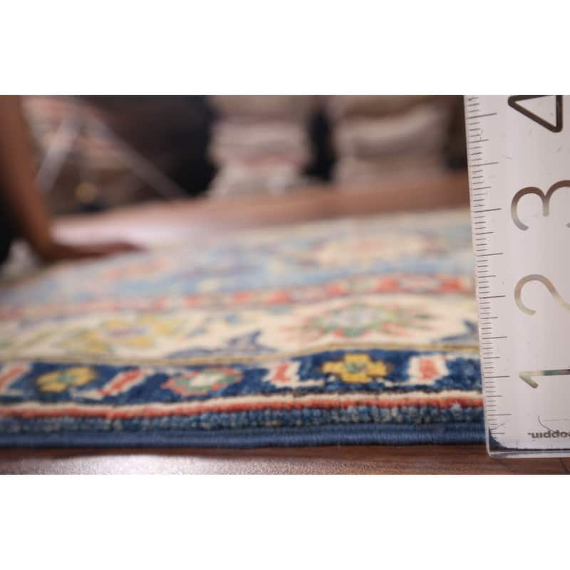 Blue Kazak Foyer Rug Handmade Floral Wool Handmade Wool Carpet - 2'7" x 4'0"