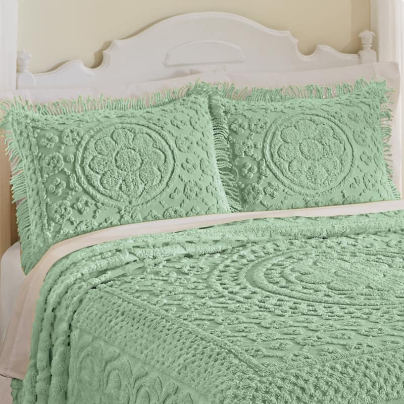 Calista Chenille Pillow Sham with Fringe Border - Sage
