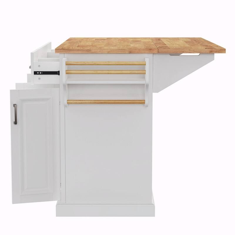 54" Rolling Kitchen Island Cart with Rubberwood Drop Leaf, 4 Doors & 3 Drawers