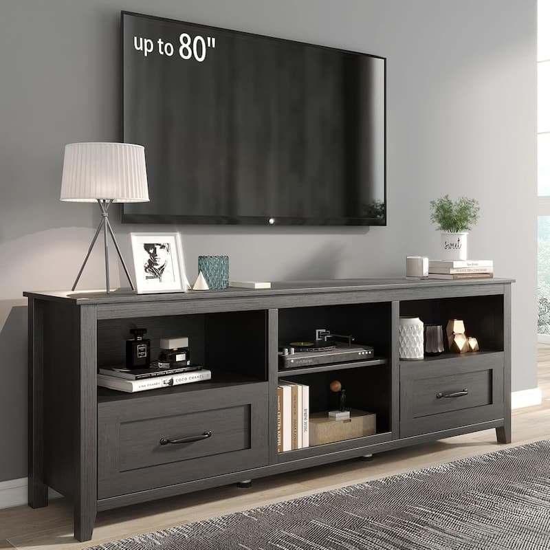 70 inch TV Stand for TVs up to 80" with Drawers Adjustable Shelves - Black