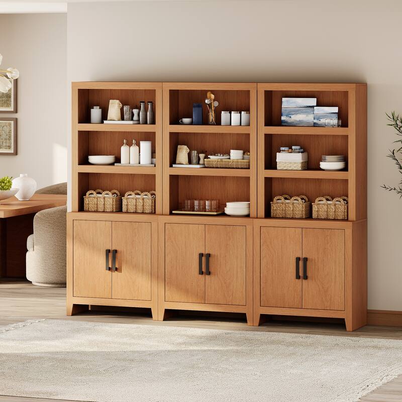 74" Tall Bookshelf with Door, Farmhouse Bookcase with Adjustable Shelf and Storage Cabinet for Living Room, Office