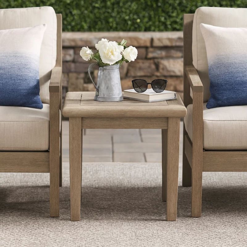 Square Wooden Frame End Table with Plank Tabletop, Teak Brown